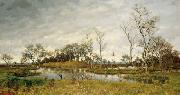 Landscape of swamp with heron